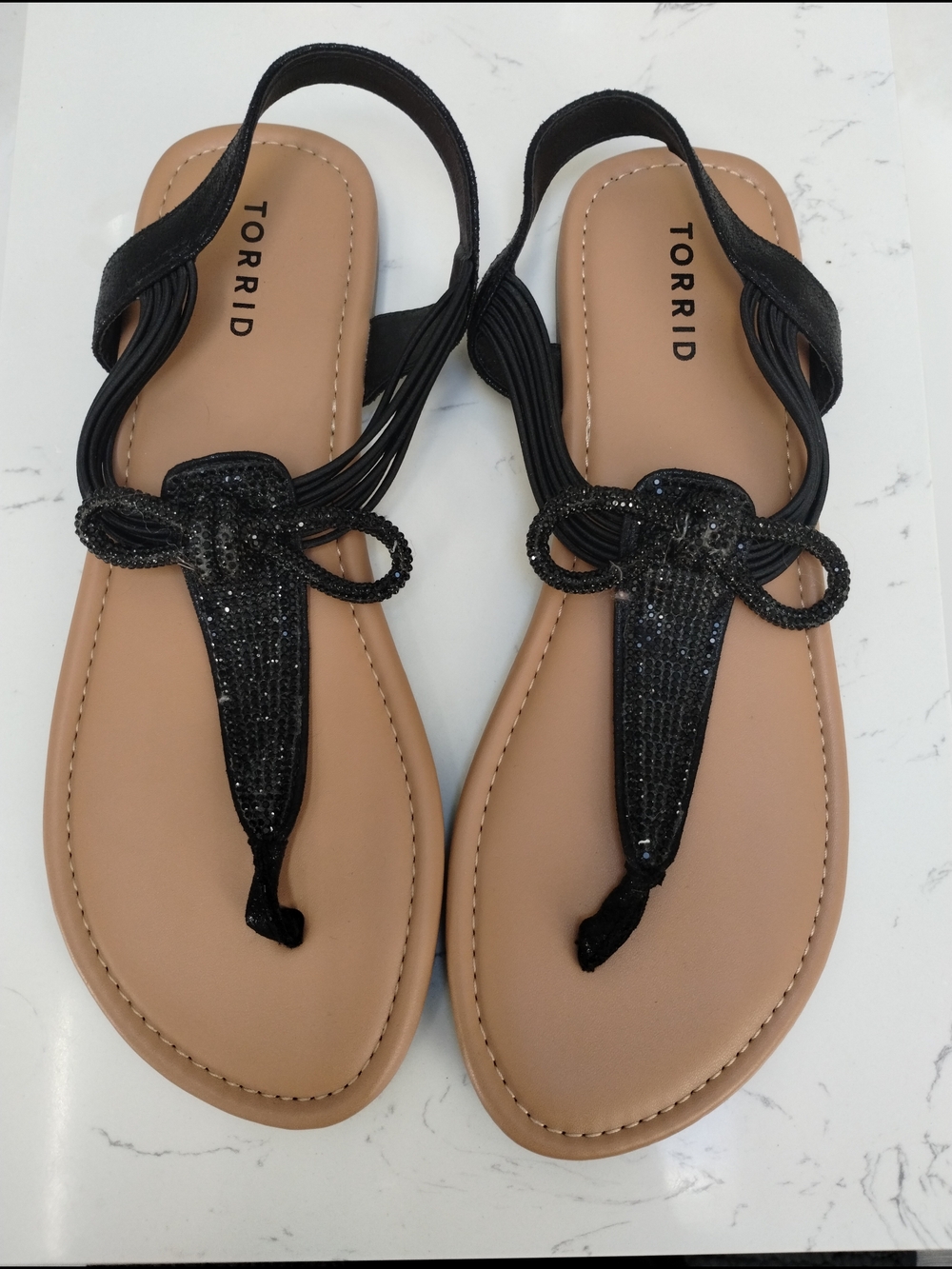 torrid Black Beaded Thong Slingback Sandals